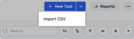 Dropdown next to the New item button showing the Import CSV option