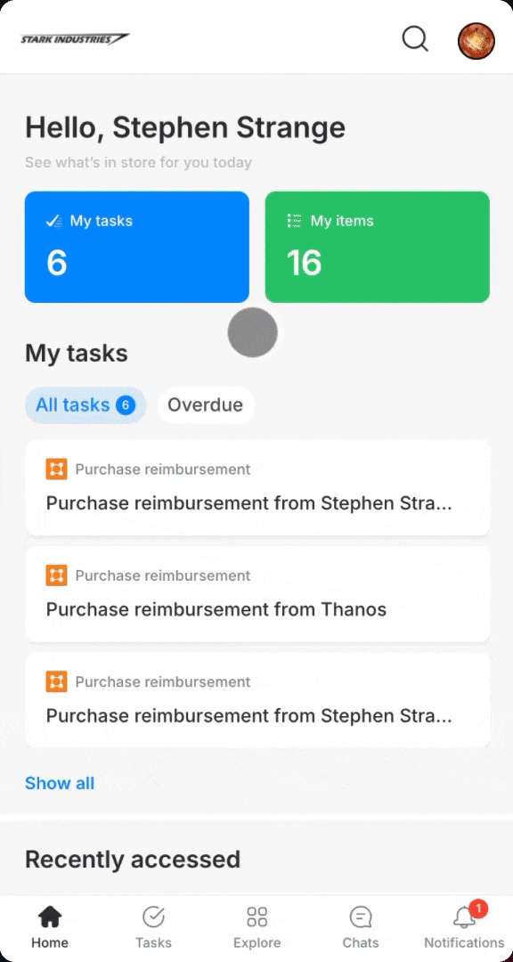 Task action sheet showing Approve and More actions options
