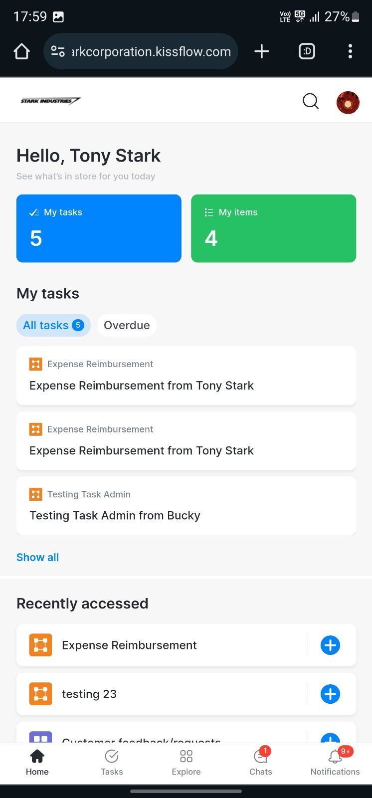Kissflow login page opened in a mobile browser