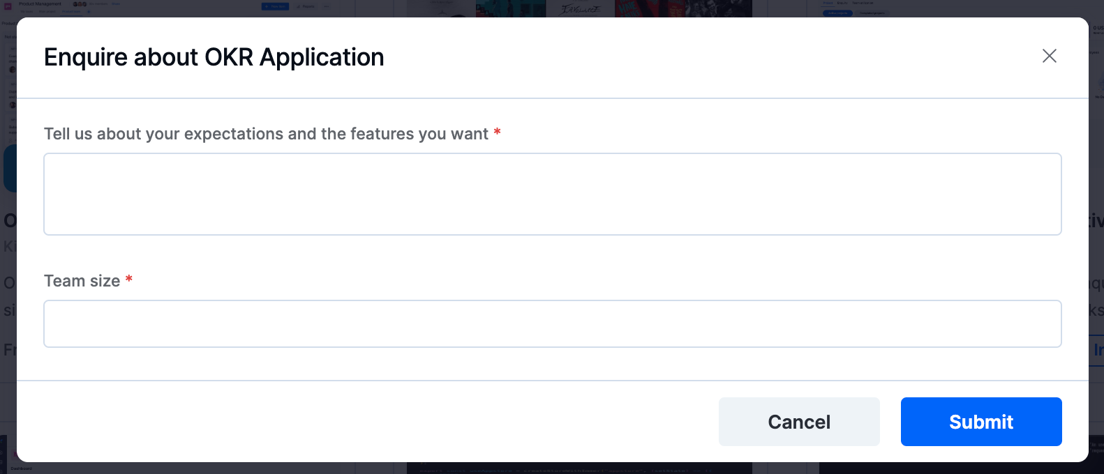 Enquiry form for a provisional app