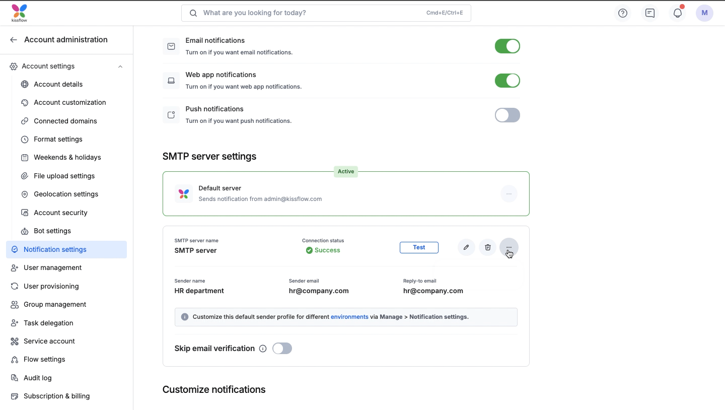 Switching between the default and custom SMTP server