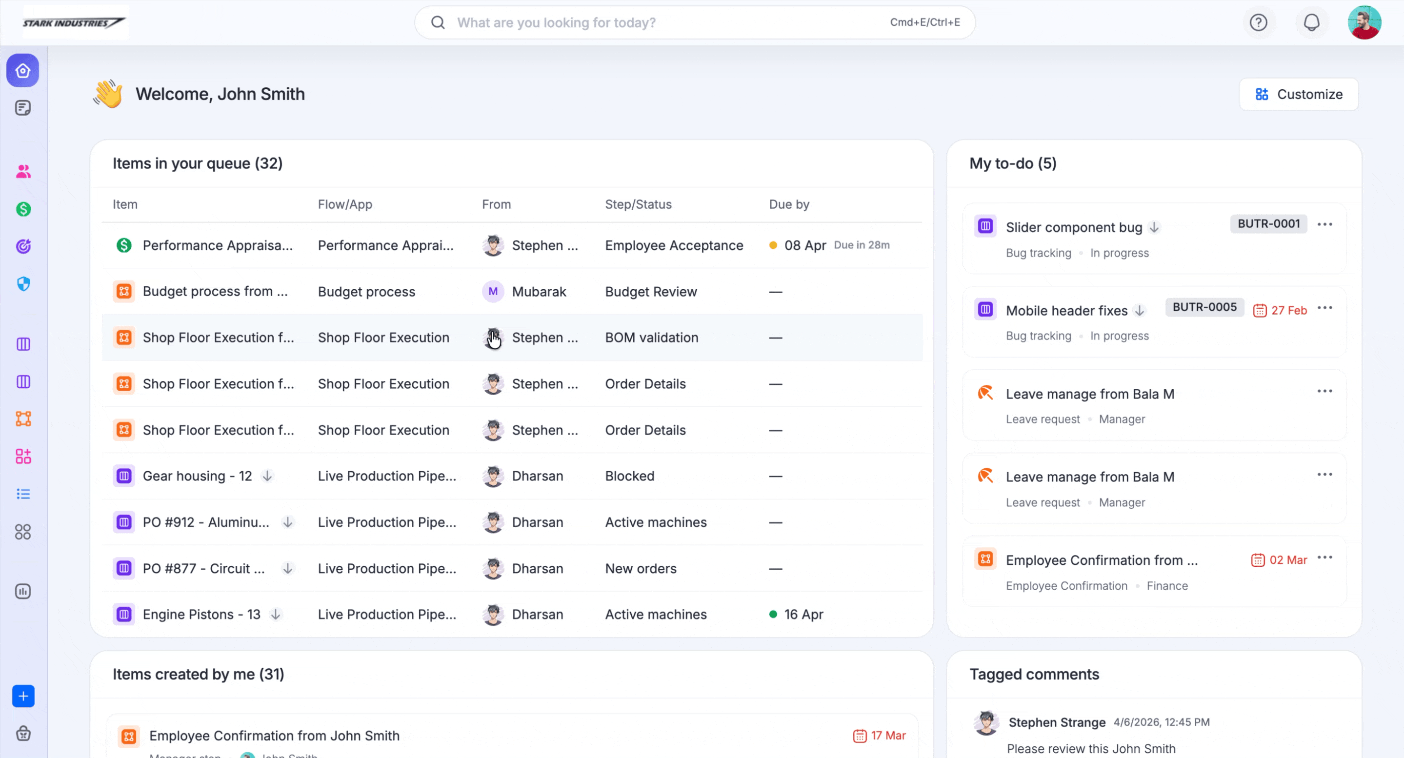 Default homepage dashboard with the five standard widgets