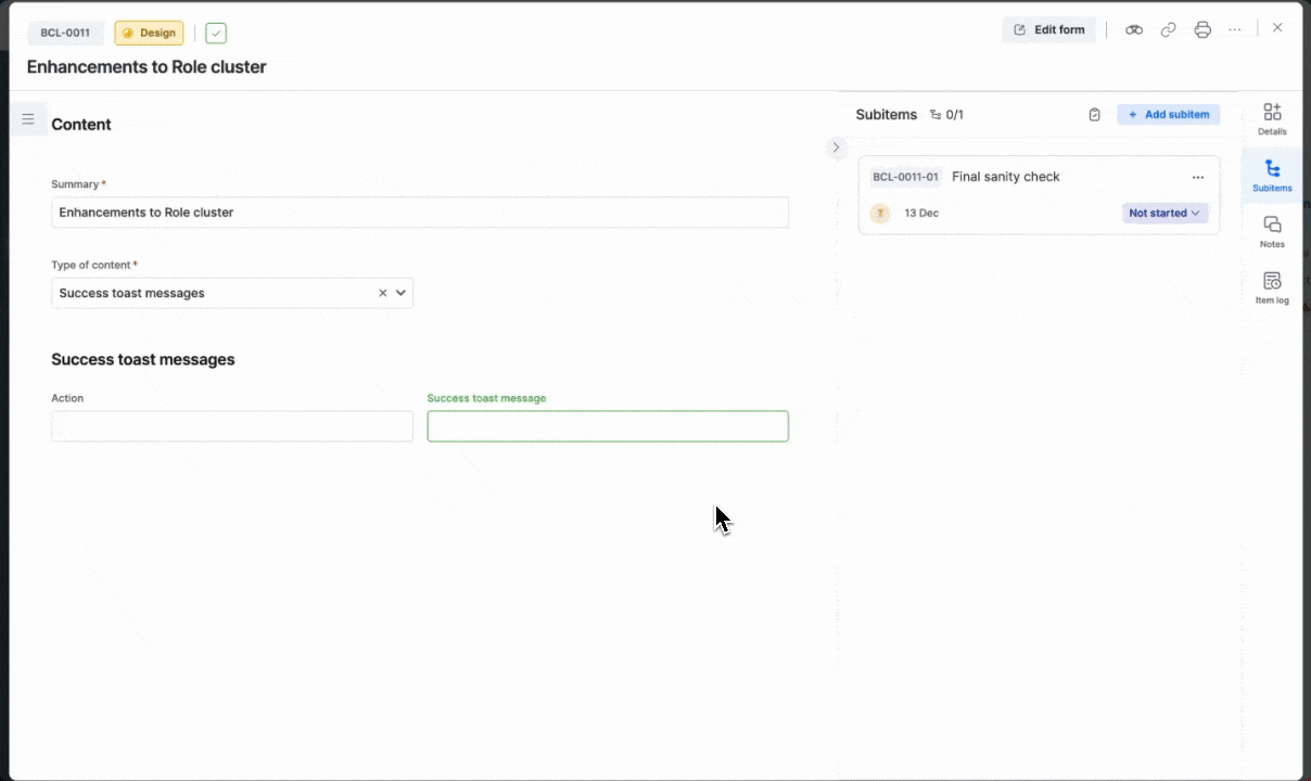 Animation of moving a subitem from one item to another
