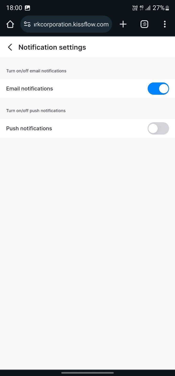 Notification settings screen with the Push notifications toggle enabled