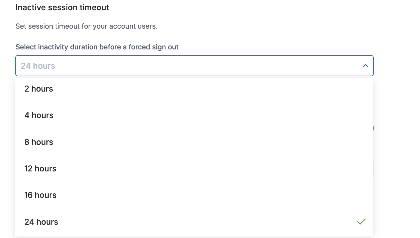 Inactive session timeout settings with separate web and mobile options