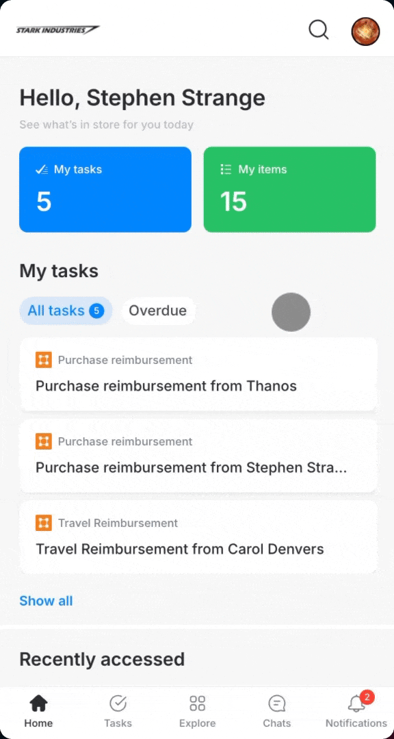 Progress and Comments views opened from a task's More options menu