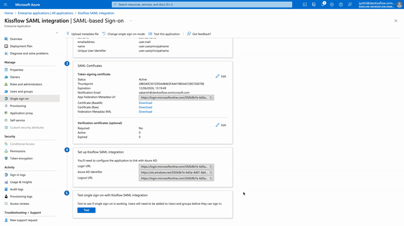Entra ID application page with the Test this application option